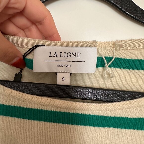 La Ligne Short Sleeve Breton Tee Green/Ecru Striped Size Small - Picture 5 of 6